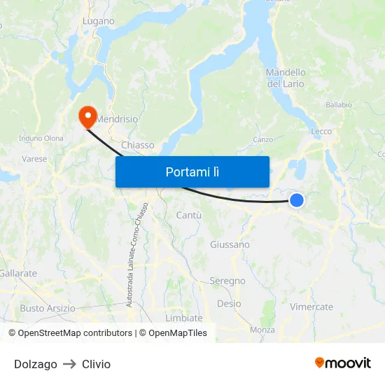 Dolzago to Clivio map