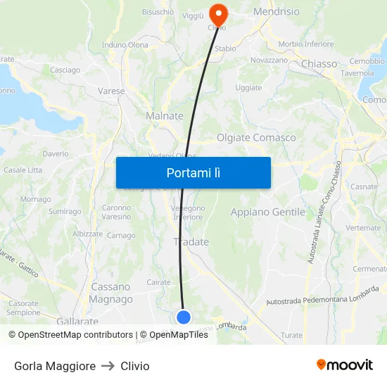 Gorla Maggiore to Clivio map