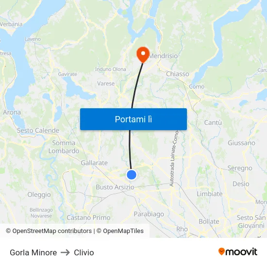 Gorla Minore to Clivio map