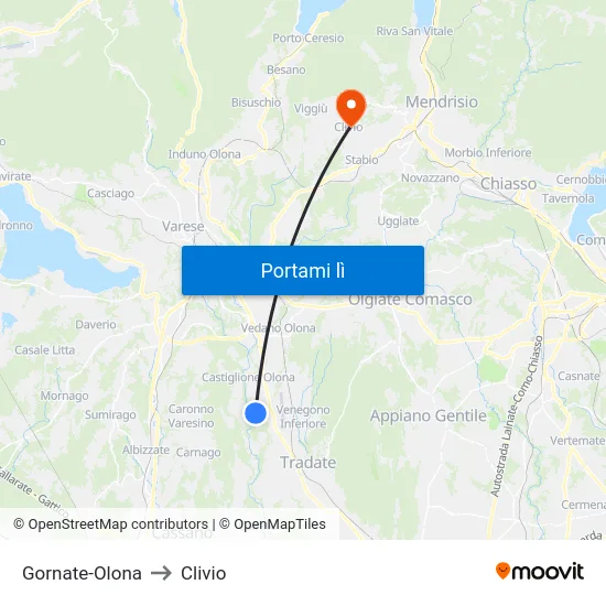 Gornate-Olona to Clivio map
