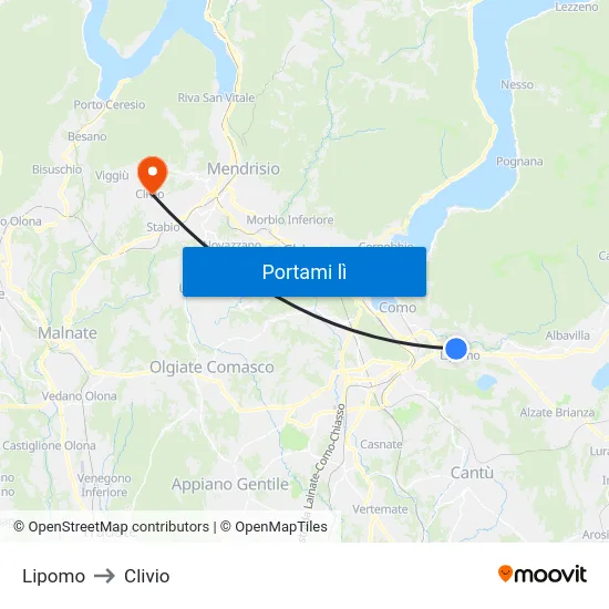 Lipomo to Clivio map