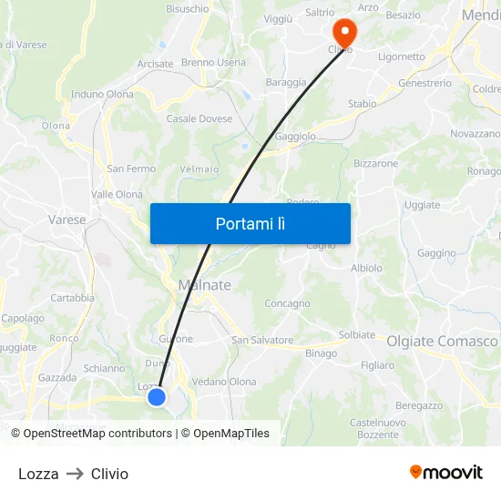 Lozza to Clivio map