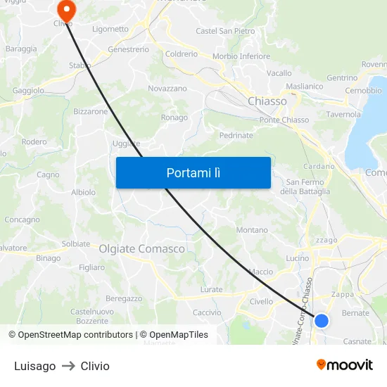 Luisago to Clivio map