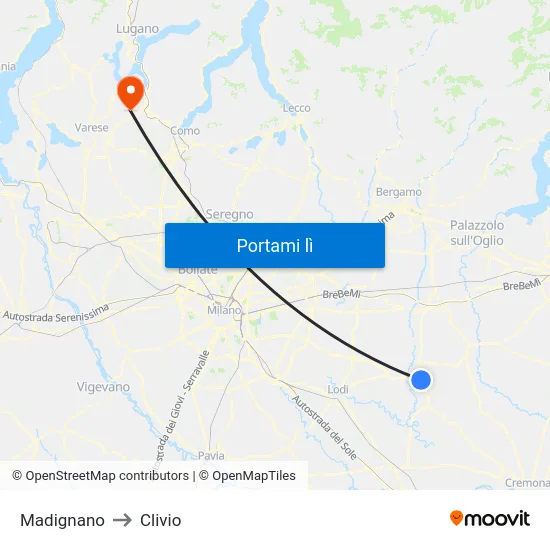 Madignano to Clivio map