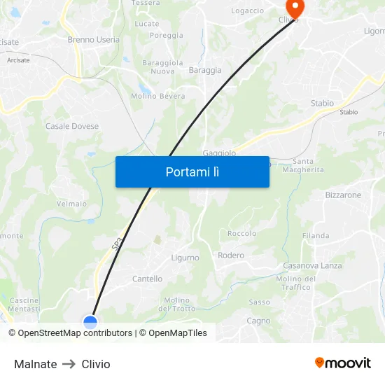 Malnate to Clivio map