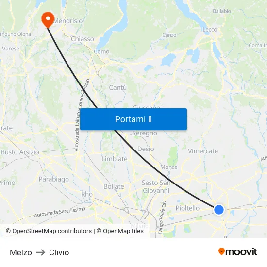 Melzo to Clivio map