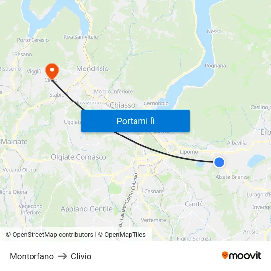 Montorfano to Clivio map