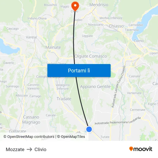 Mozzate to Clivio map