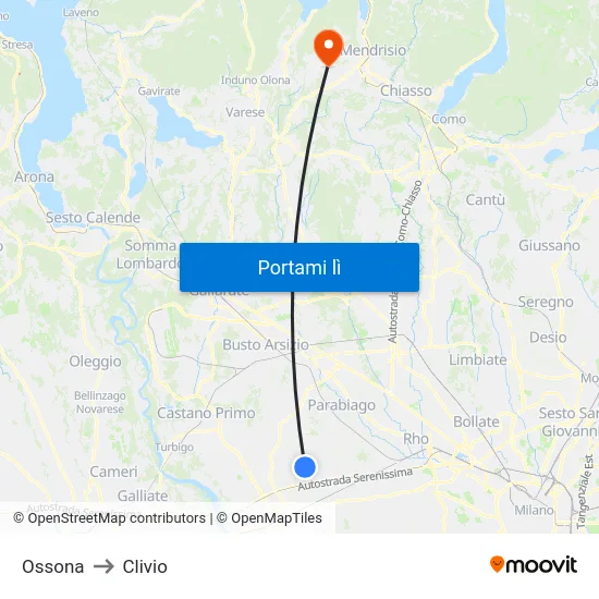 Ossona to Clivio map