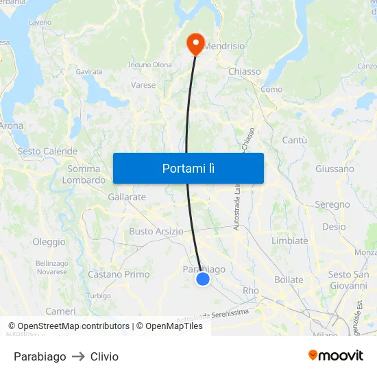 Parabiago to Clivio map