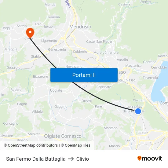 San Fermo Della Battaglia to Clivio map