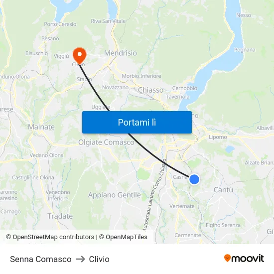 Senna Comasco to Clivio map