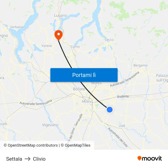 Settala to Clivio map