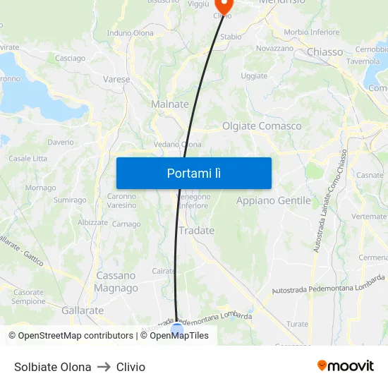 Solbiate Olona to Clivio map