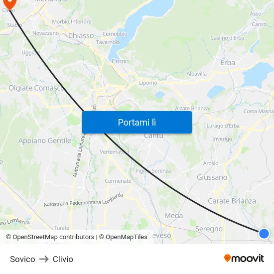Sovico to Clivio map