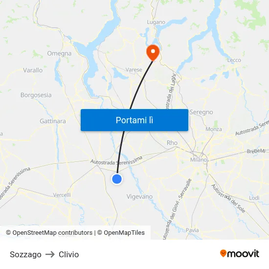 Sozzago to Clivio map