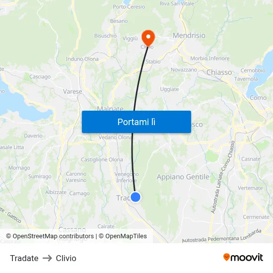 Tradate to Clivio map