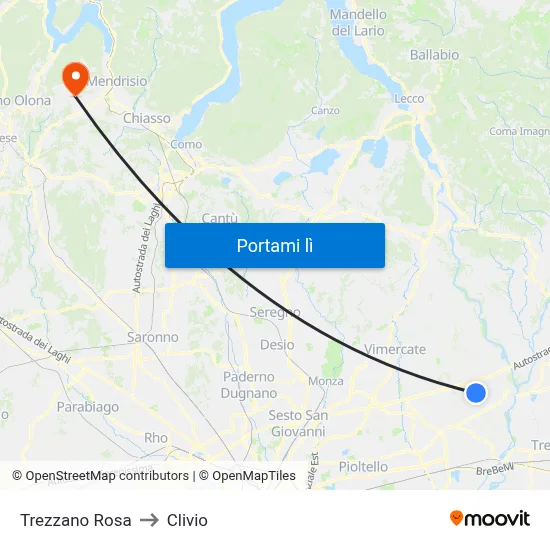 Trezzano Rosa to Clivio map