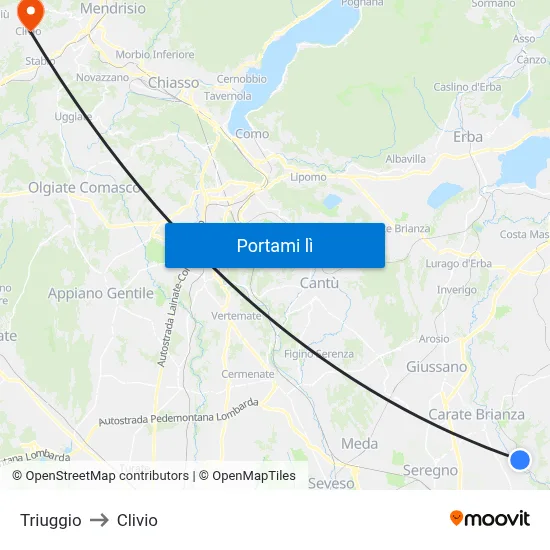 Triuggio to Clivio map