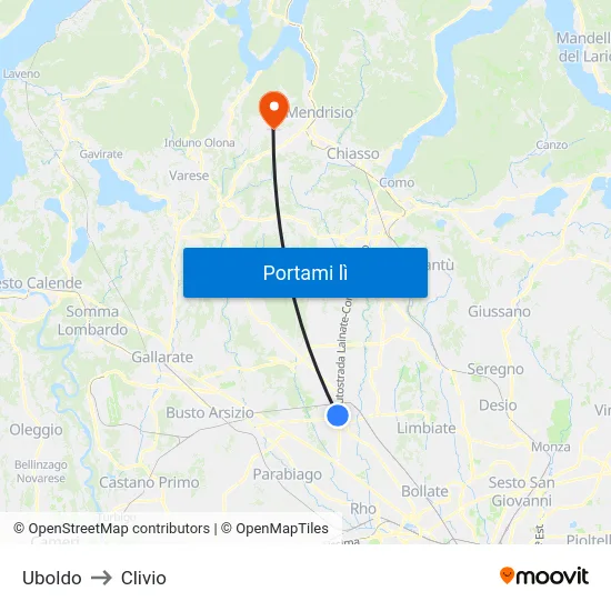 Uboldo to Clivio map