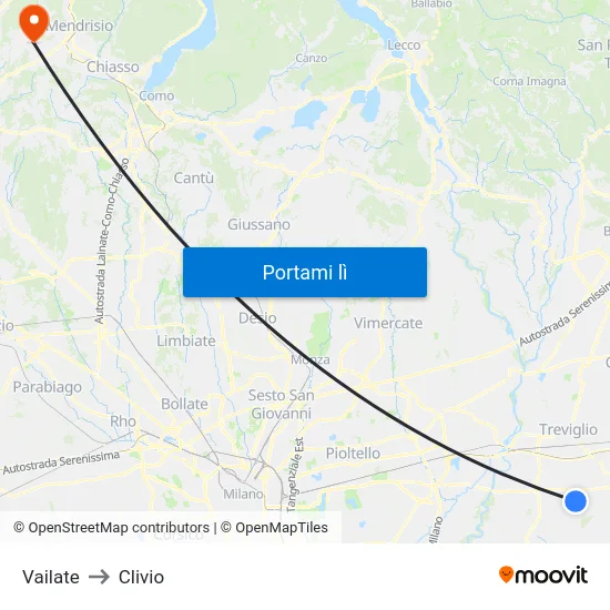 Vailate to Clivio map