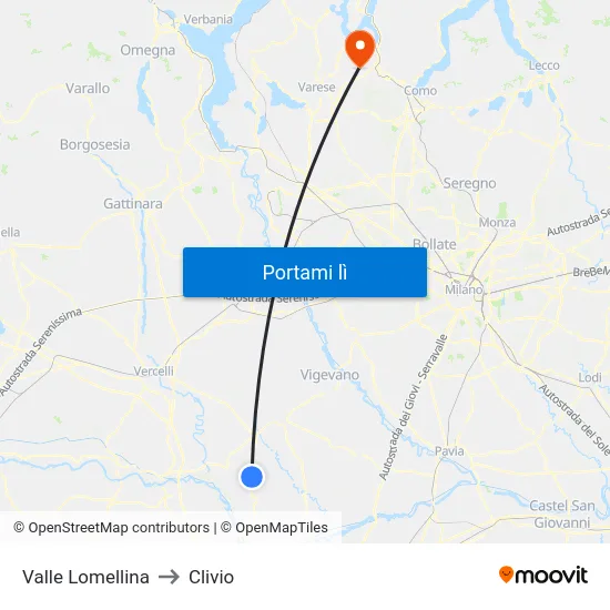 Valle Lomellina to Clivio map