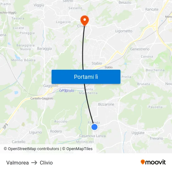Valmorea to Clivio map