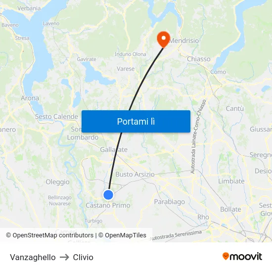 Vanzaghello to Clivio map