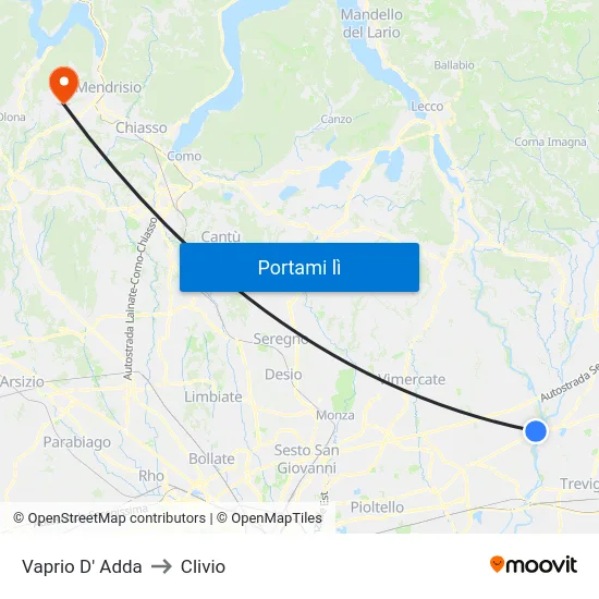 Vaprio D' Adda to Clivio map