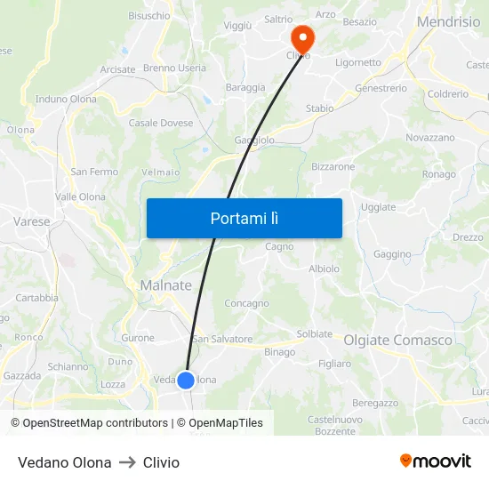 Vedano Olona to Clivio map