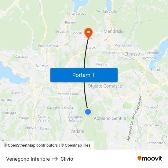 Venegono Inferiore to Clivio map
