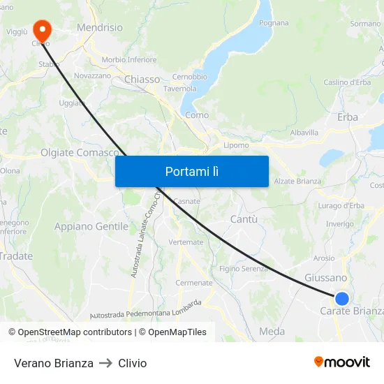 Verano Brianza to Clivio map