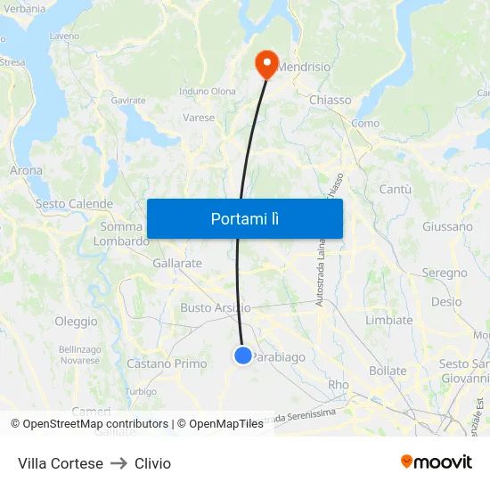 Villa Cortese to Clivio map
