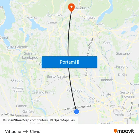 Vittuone to Clivio map