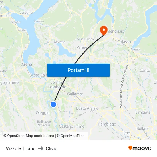 Vizzola Ticino to Clivio map