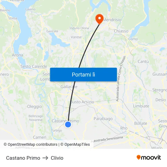 Castano Primo to Clivio map