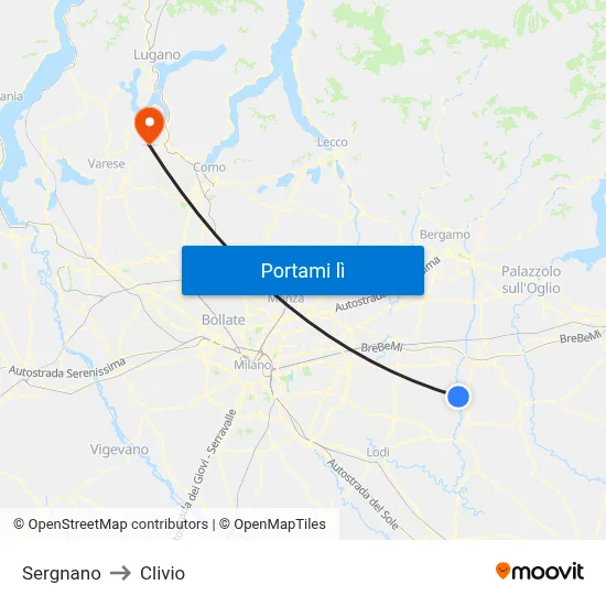 Sergnano to Clivio map