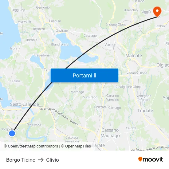 Borgo Ticino to Clivio map