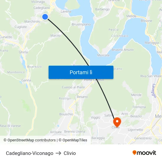 Cadegliano-Viconago to Clivio map