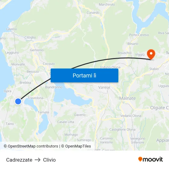 Cadrezzate to Clivio map