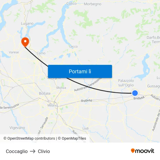 Coccaglio to Clivio map