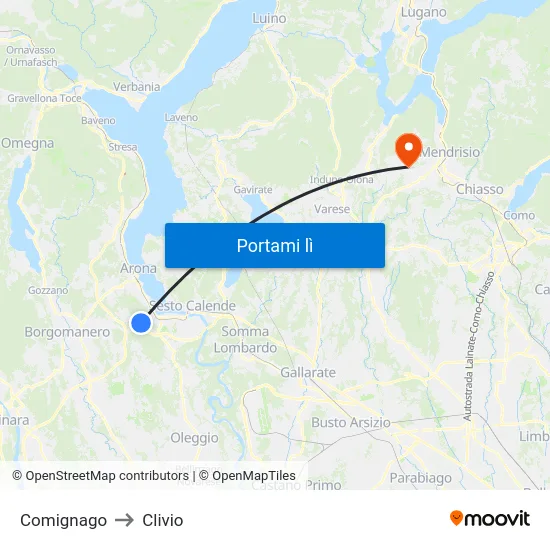 Comignago to Clivio map