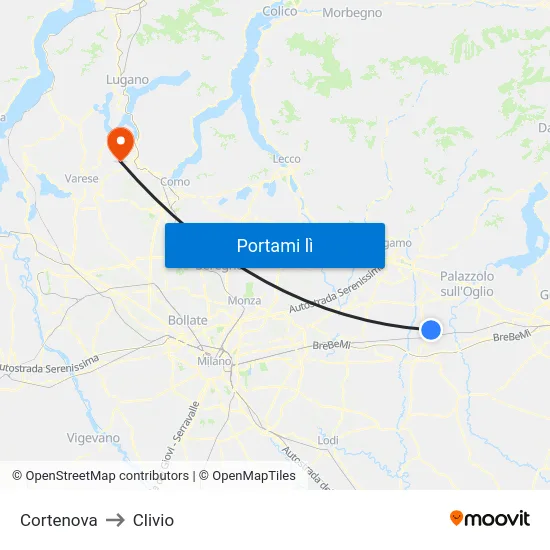 Cortenova to Clivio map