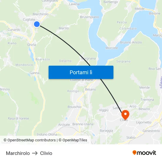 Marchirolo to Clivio map