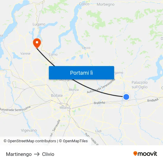 Martinengo to Clivio map