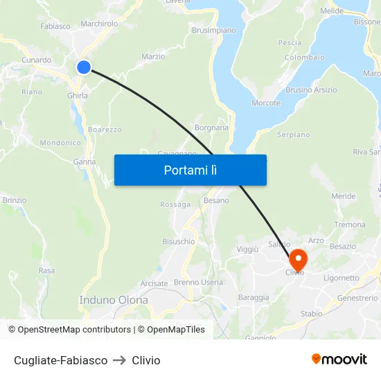 Cugliate-Fabiasco to Clivio map