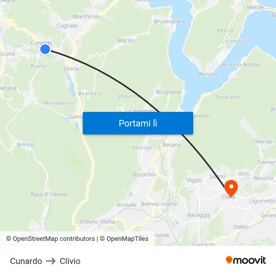 Cunardo to Clivio map