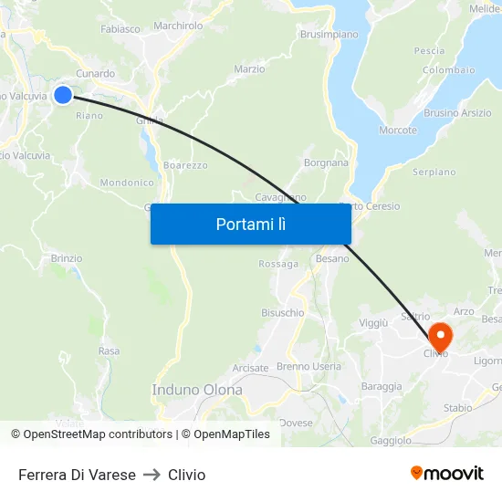 Ferrera Di Varese to Clivio map