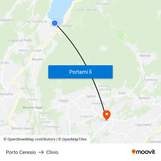 Porto Ceresio to Clivio map