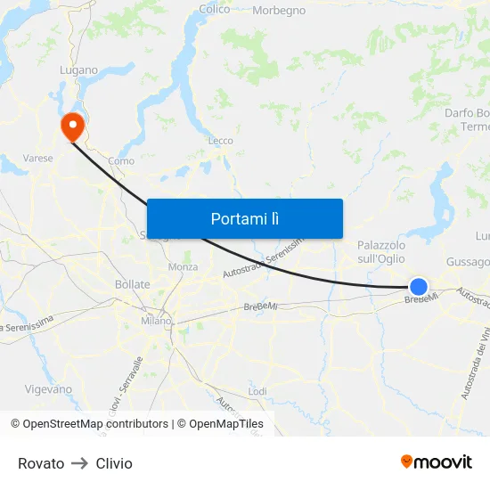 Rovato to Clivio map